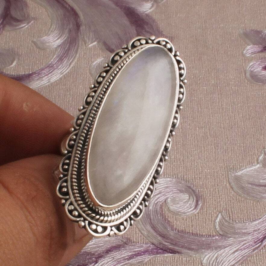 Rainbow Moonstone Silver Ring, 925 Sterling Silver Oval Shape Gemstone Ring, Designer Silver Ring, Handmade Ring, Engagement Ring, Gift idea