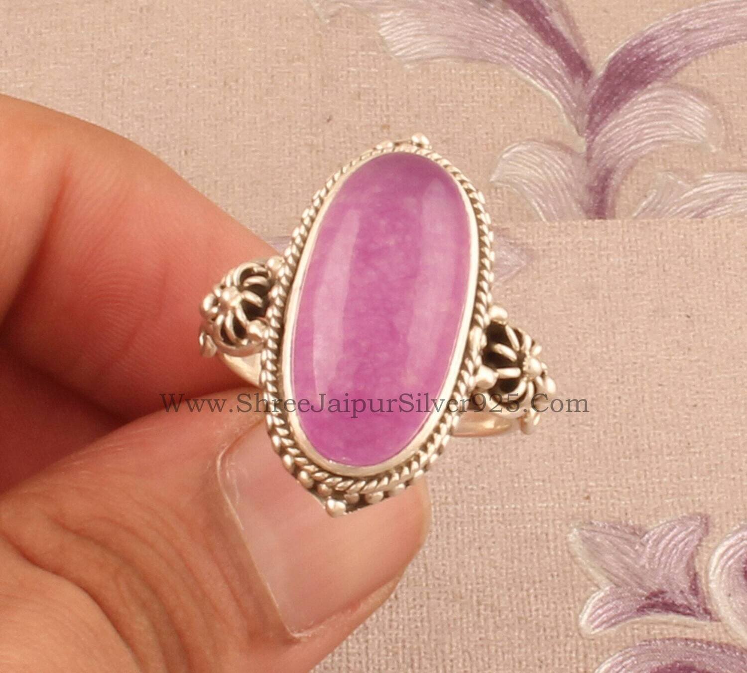 Purple Jade Oval Gemstone Ring, 925 Sterling Silver Ring, Designer Handmade Boho Silver Jewelry, Women Wedding Jewelry, Gift Etsy Cyber 2021