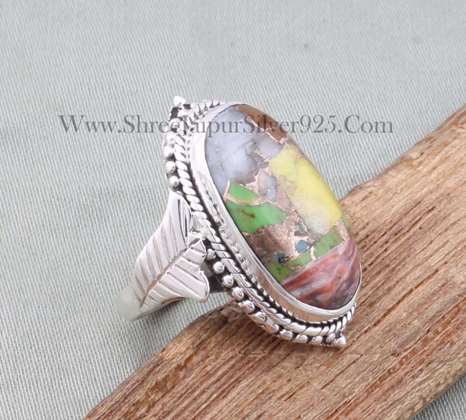 Mix Copper Turquoise Solid 925 Sterling Silver Ring For Women Hand Carved Leaves Silver Ring Handmade Oval Ring For Wedding Anniversary Gift