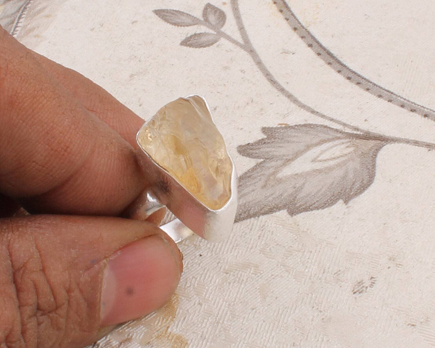 Rough Stone Ring - Gold Vermeil Ring - Citrine gemstone Ring - Silver Bezel Ring - Raw Stone Ring - Adjustable Ring - Stackable Ring