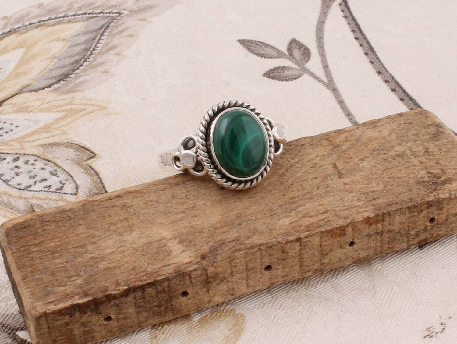 Little Finger Ring Christmas Gift ! Natural Malachite Gemstone Cabochon &amp; Top Rare Stone Boho Ring 925-Sterling Silver Solid Ring Handmade