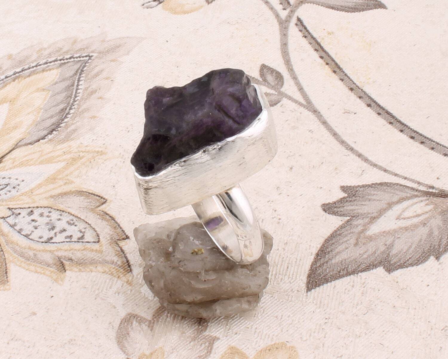 Natural Amethyst Raf Gemstone Ring Handcrafted Boho Ring 925-Sterling Solid Silver Ring,Antique Silver Ring,Index Finger Ring ETSYCYBER2021