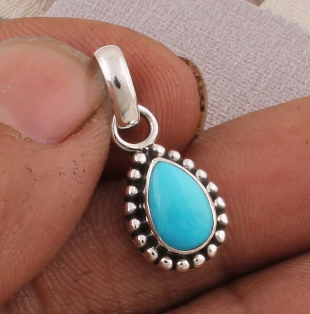 925 Sterling Silver Natural Sleeping Beauty Turquoise Gemstone Pendant For Women Blue Pear Handmade 925 Silver Jewelry Celtic Birthday Gifts