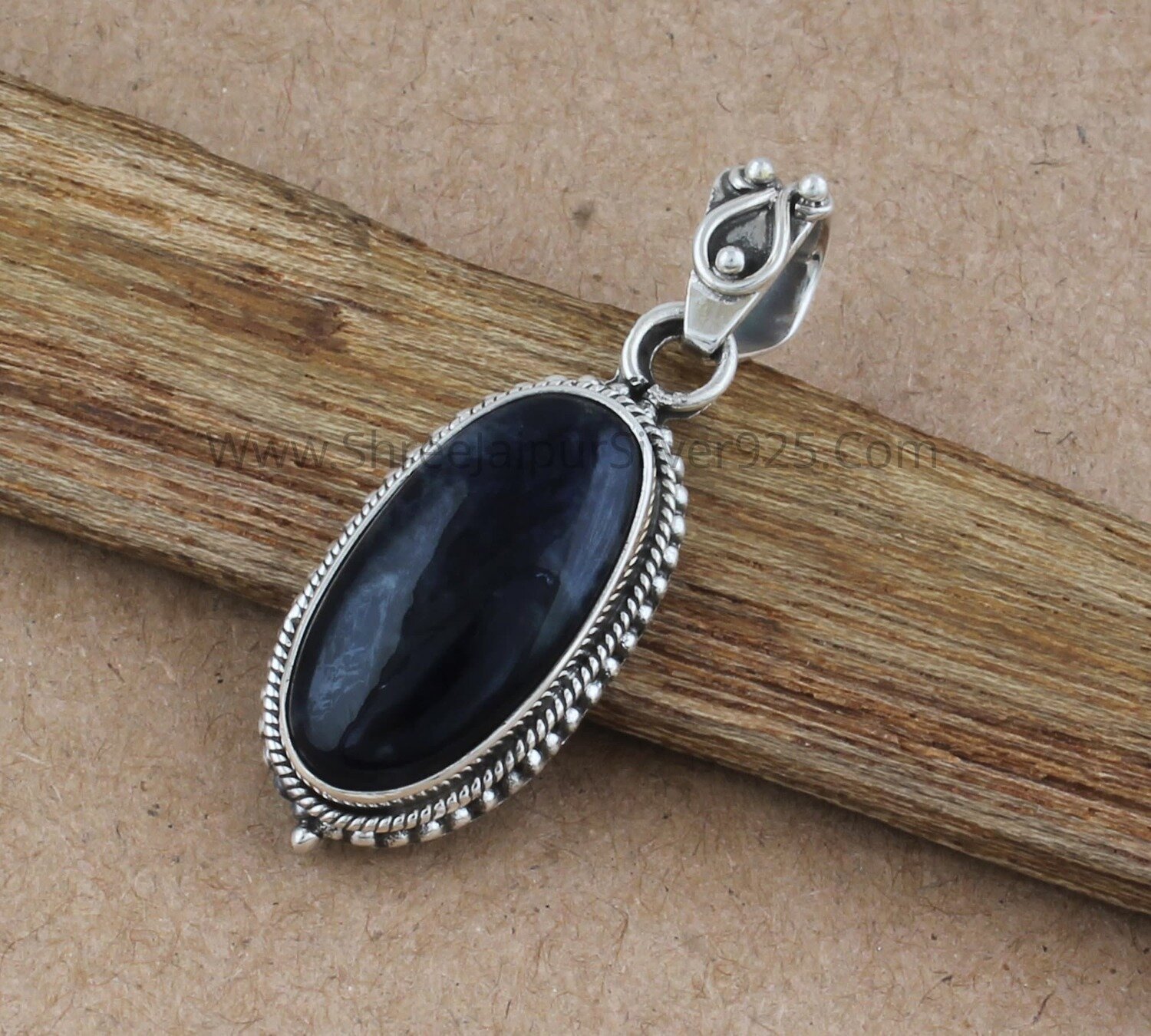 Natural Sodalite Solid 925 Sterling Silver Necklace Pendant For Women Handmade Engraved Designer Pendant For Wedding Anniversary Gift Idea