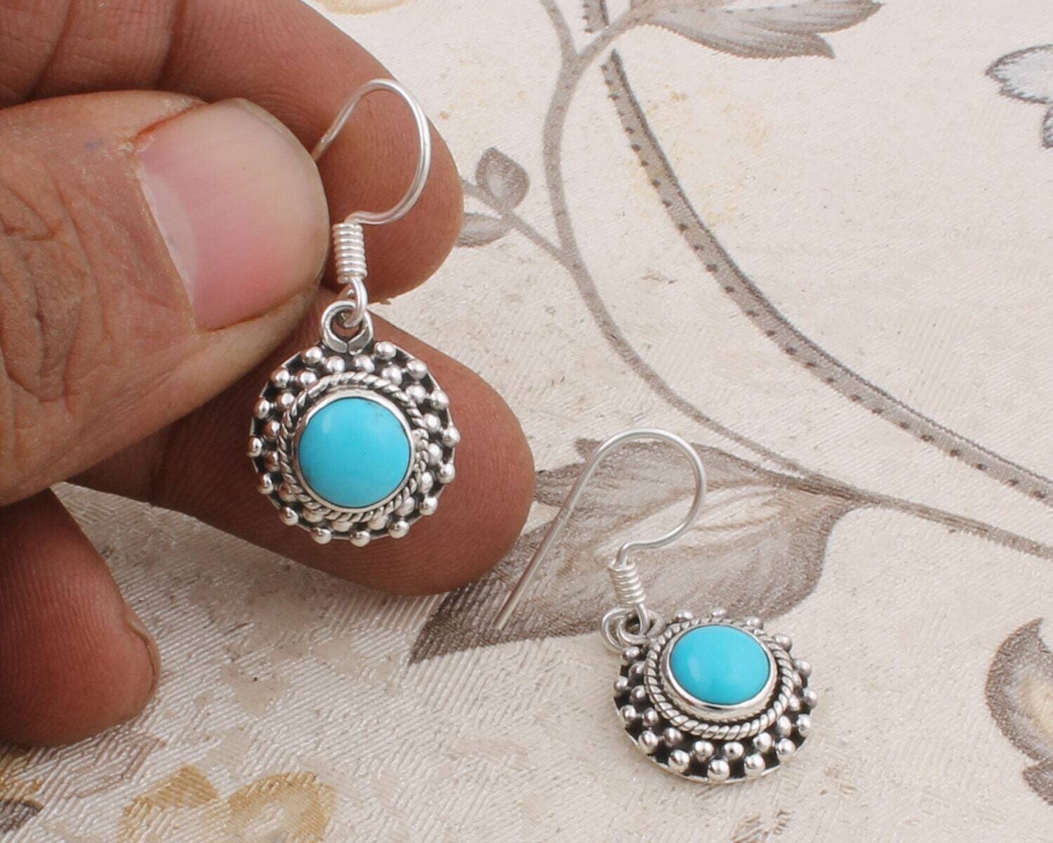 Sleeping Beauty Turquoise AAA+Quality Gemstone Earring Cabochon Stone Boho Earring 925-Sterling Solid Silver EarringCyber2021Birthstone