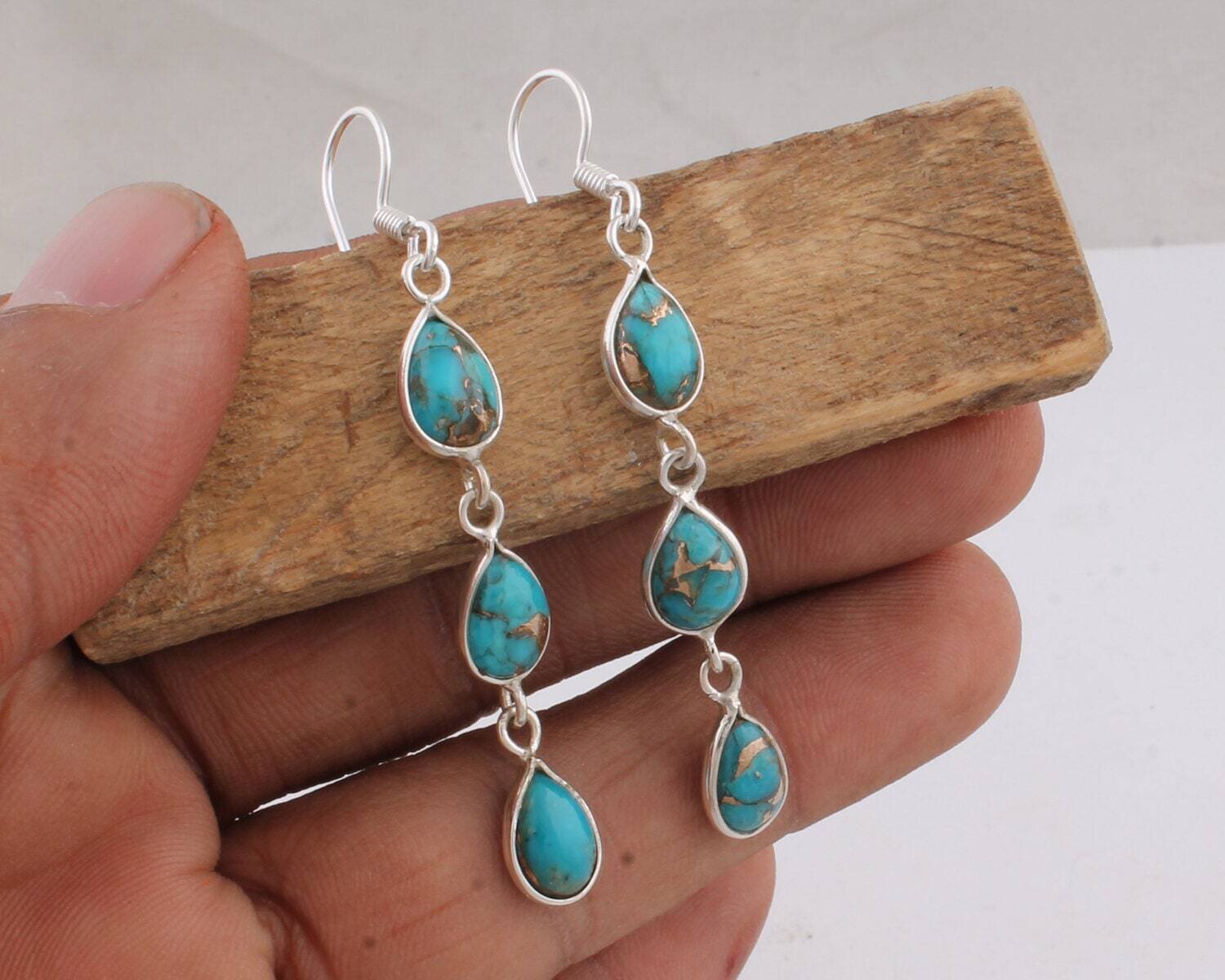Simple Earring 925-Silver Sterling Earring Turquoise Gemstone Earring Handmade Earring Silver,Solid Earring  L#-282534-EBestseller2021Etsy