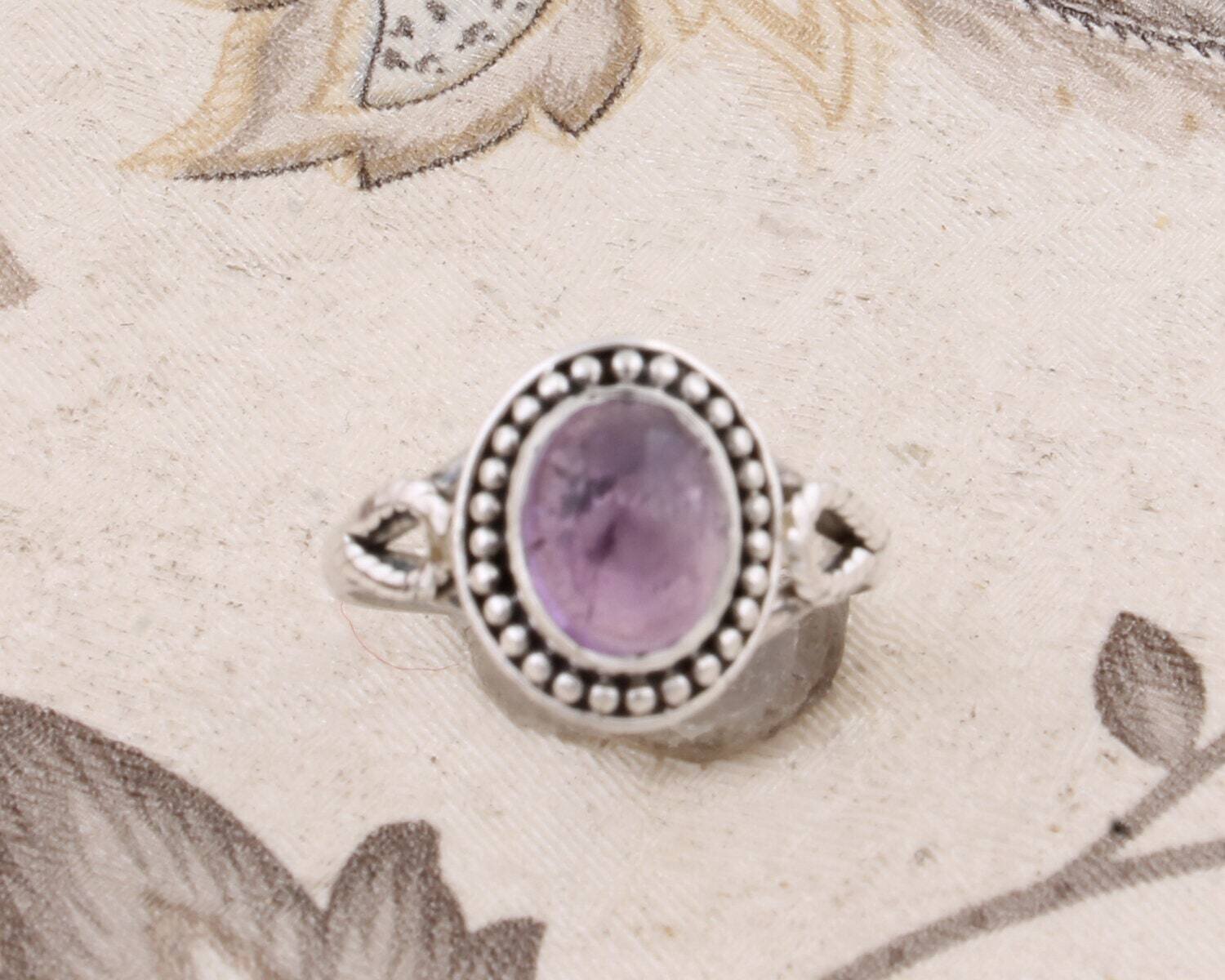 925-Sterling Solid Silver Ring With Natural Amethyst Gemstone Handcrafted Ring Cabochon Stone Boho Ring,Ring Finger Ring Gift For You !