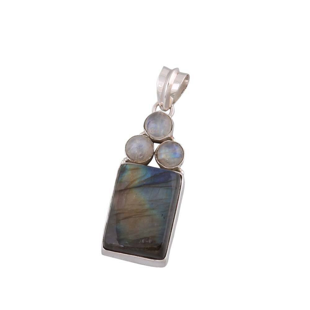 Combo Pendant,With Natural Labradorite+Rainbow Moonstone Top Quality Gemstone Pendant Fire Stone's Boho,Charm Pendant Gift For You !