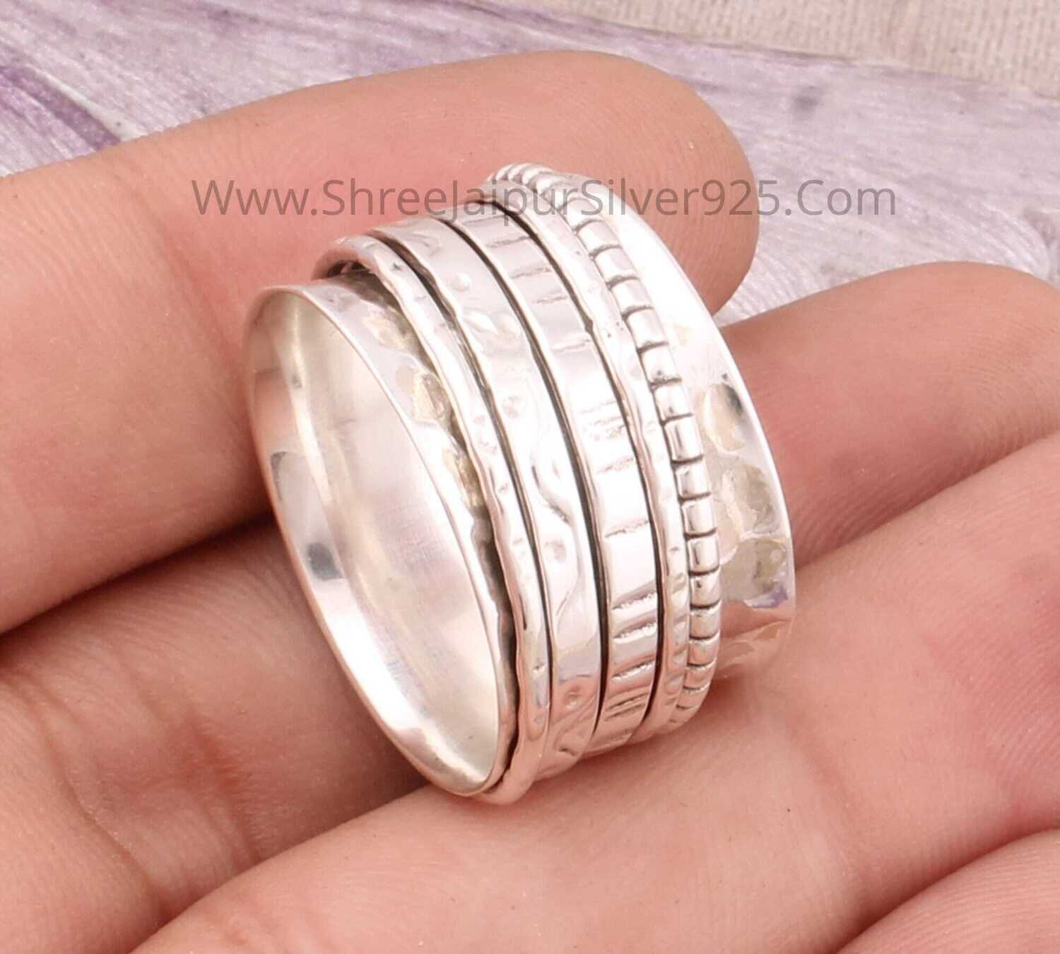 Hammered Solid 925 Sterling Silver Spinner Ring For ETSY Handmade Hammered Boho Meditation Ring For Her Silver Worry Ring For Wedding Gift