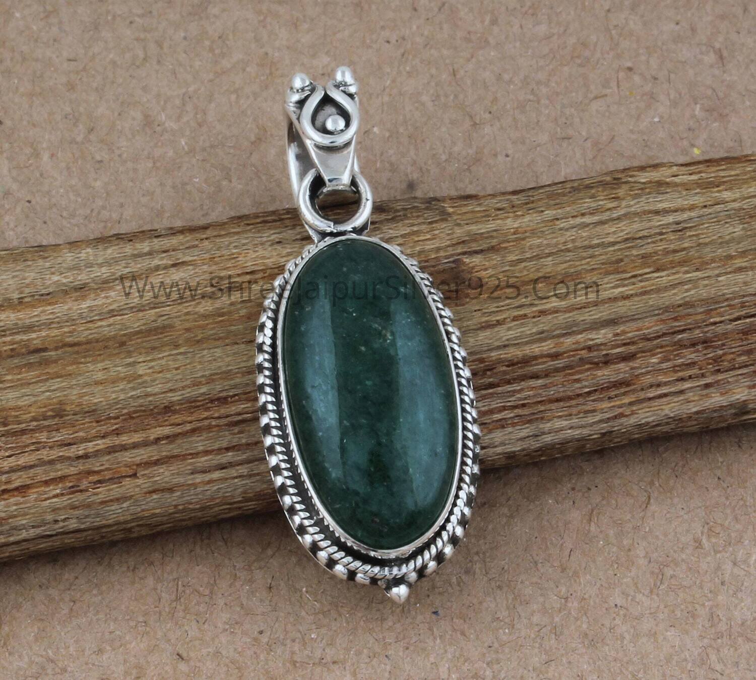 Green Cherry Quartz Solid 925 Sterling Silver Necklace Pendant For Women, Handmade Engraved Designer Pendant For Wedding Anniversary Gift