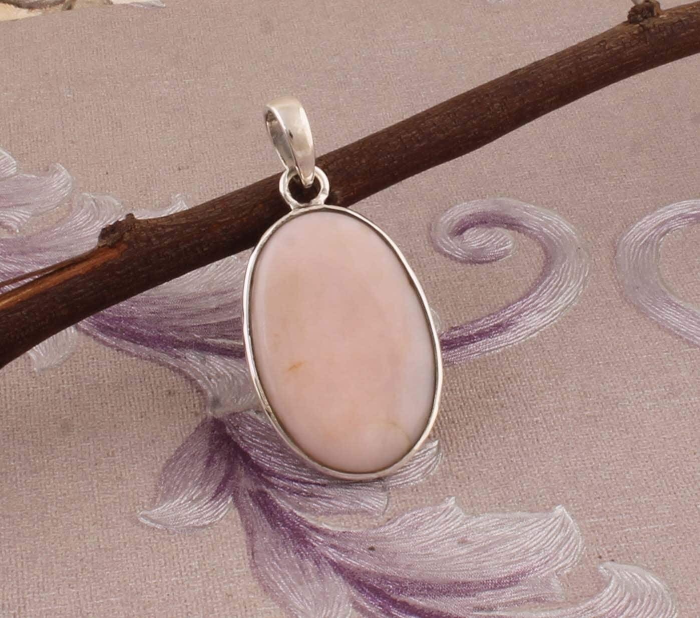 925 Sterling Silver Pendant For Women Natural Opal Pendant Pink Oval Handmade Gemstone Silver Birthstone Jewelry Anniversary Gift For Sister