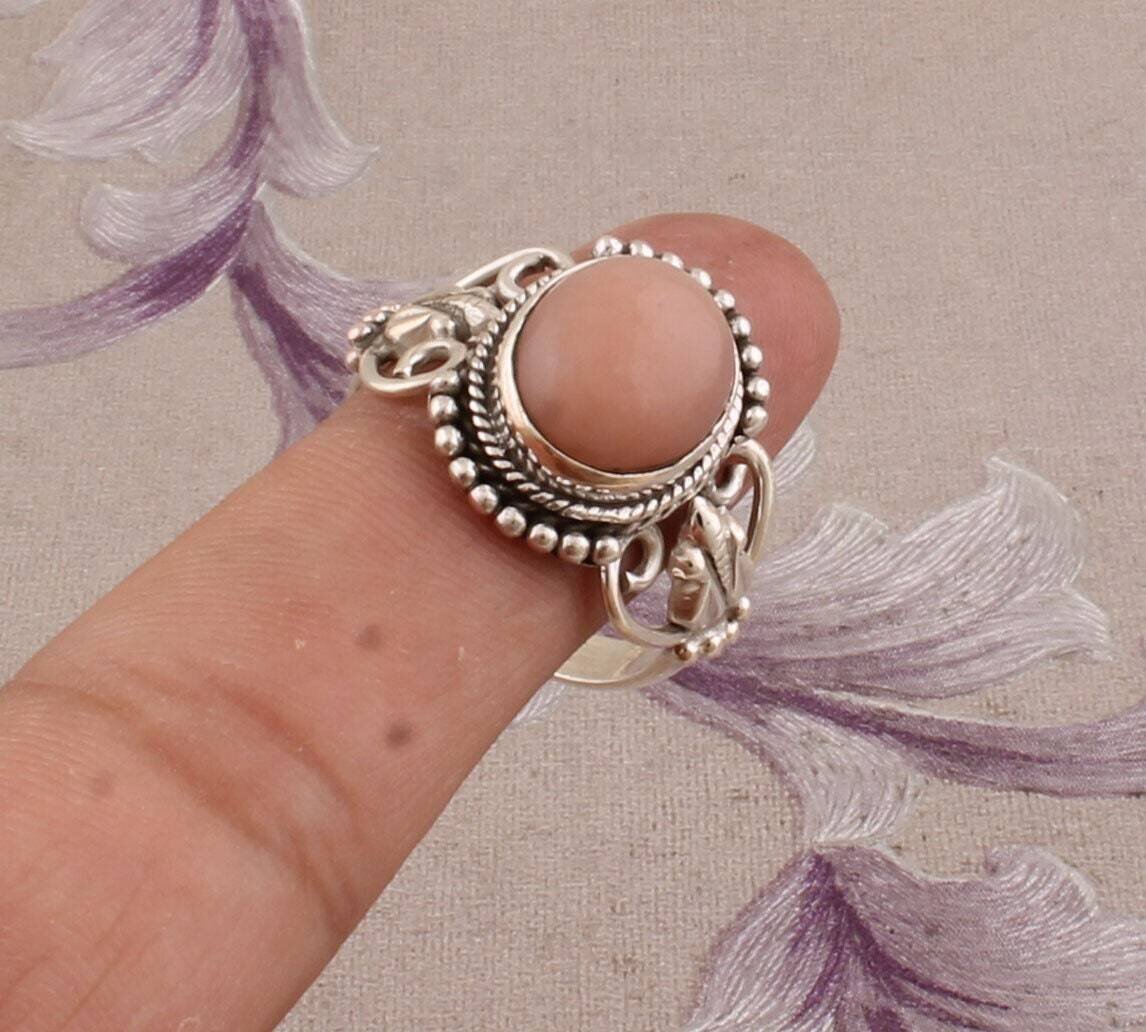 Amazing Pink Opal AAA+Quality Gemstone Ring, Oval Cabochon Stone Ring, 925-Sterling Solid Silver Ring, Engagement Ring, Middle Finger Ring