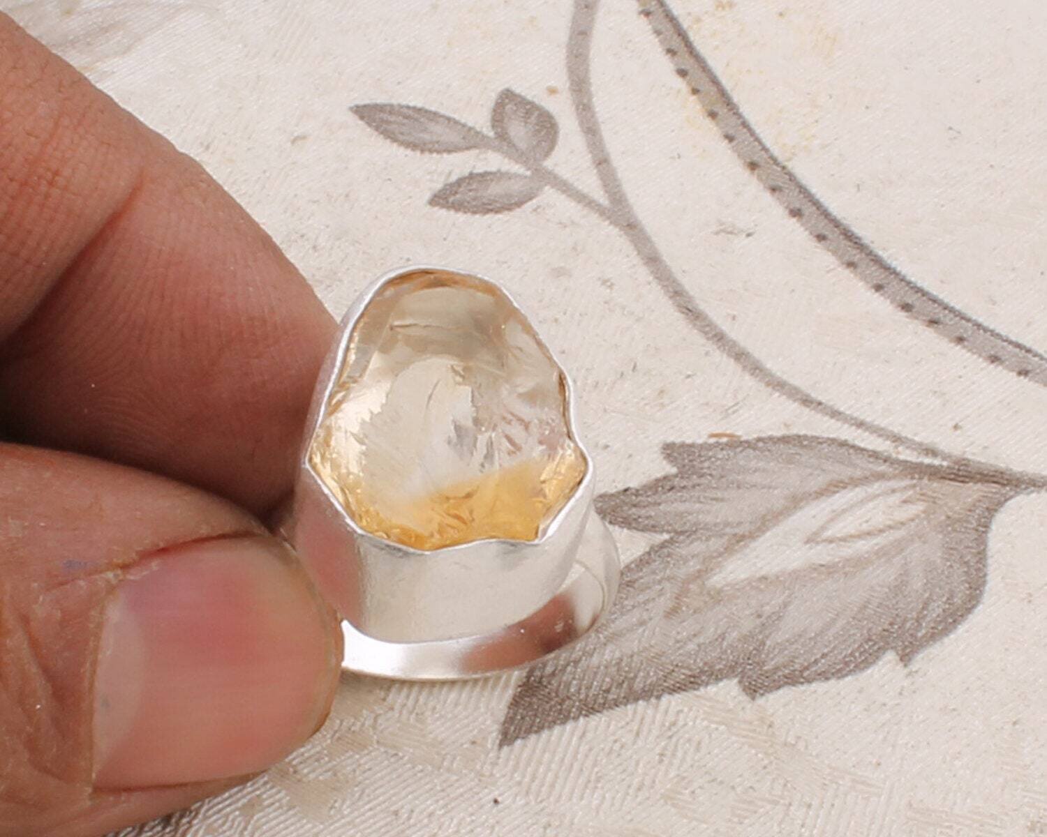 Raw Stone Ring, Citrine Raw Stone Silver Ring, Rough Natural Gemstone JewelleryCyber2021Bestseller2021EtsyBirthstone