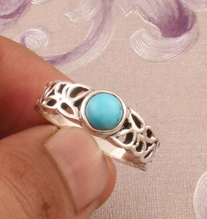 Turquoise Silver Ring, 925 Sterling Silver Round Shape Gemstones Ring, Designer Filigree Silver Ring, Handcrafted Engagement Ring, Gift Idea