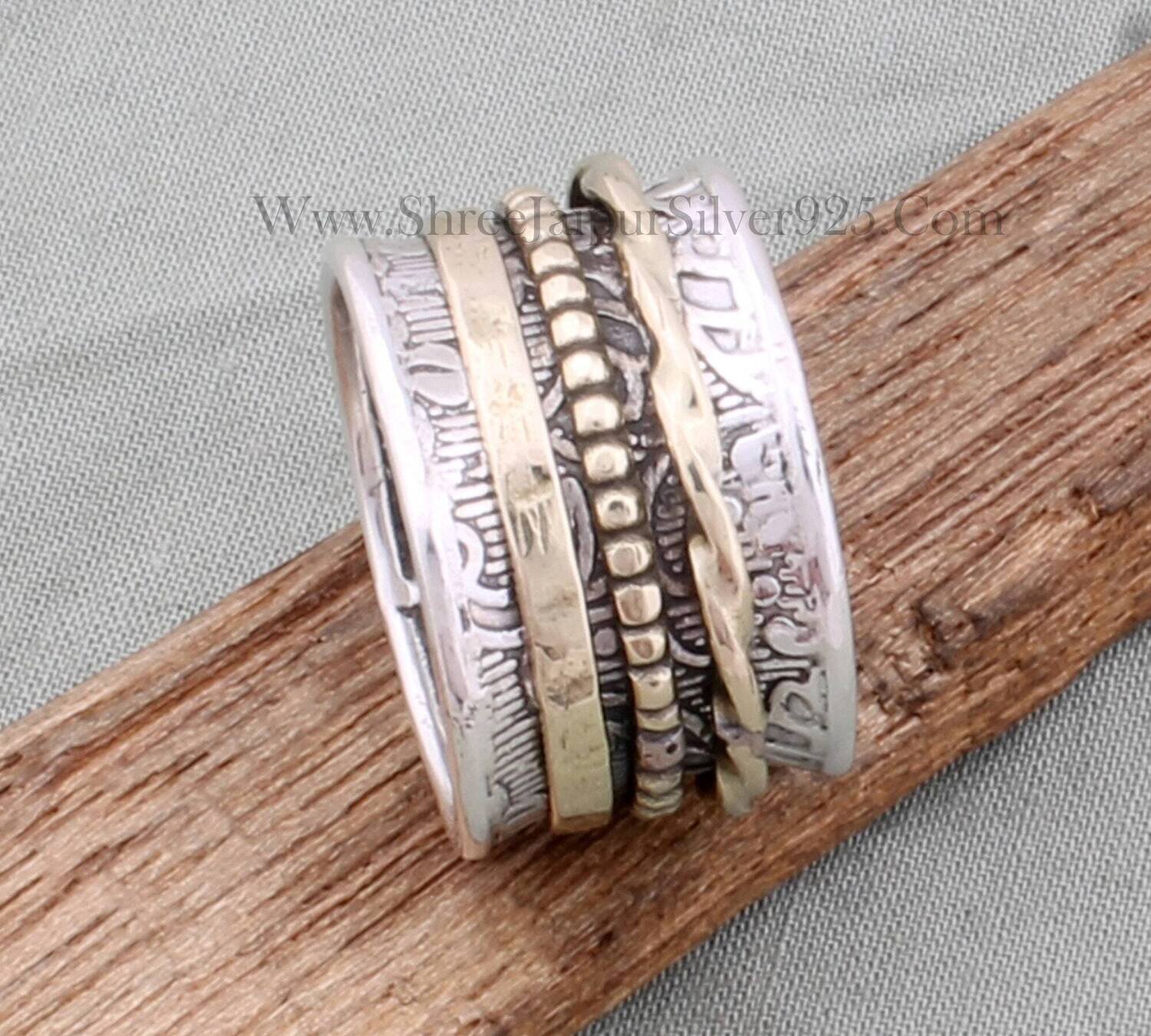 Two Tone Ring 925-Sterling Silver Ring,Spinner Ring,Antique Silver Ring,Brass With Silver Spinner Ring Thumb Ring Gift For HerCyber2021