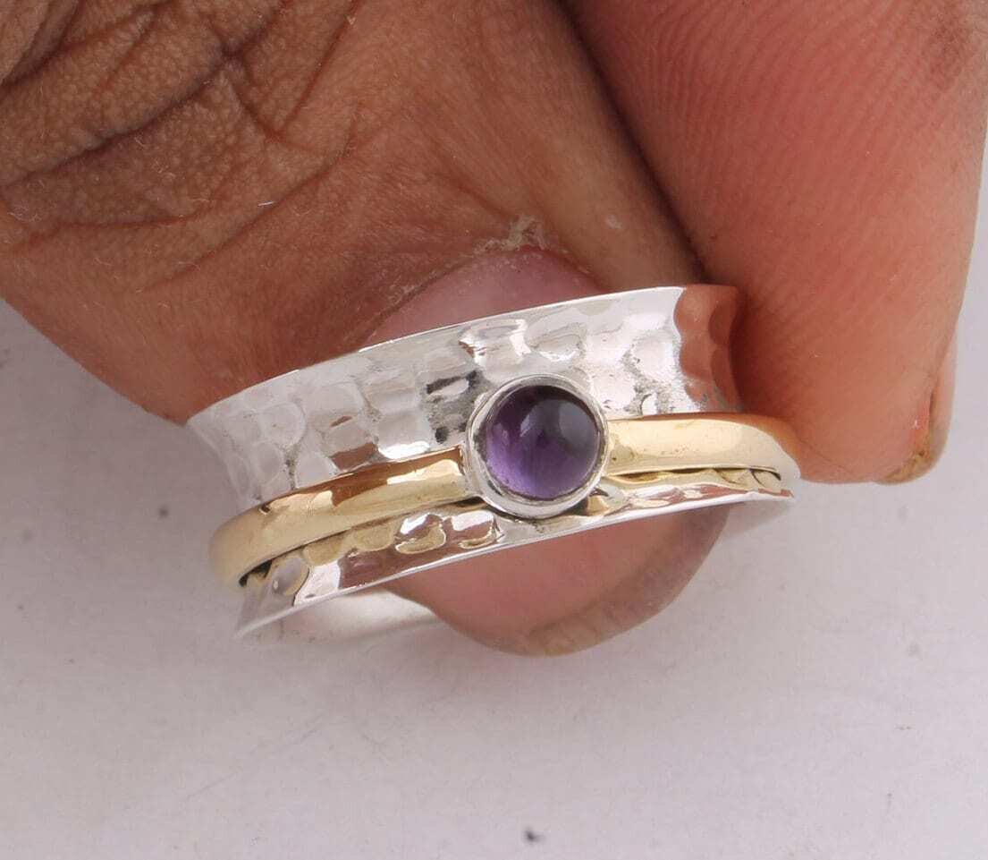 Amethest Ring (SPINNER RING)- -Meditation Ring- Silver Spinner Ring-925 Sterling Silver thumb Ring-Silver Band Ring 2022 birthstone