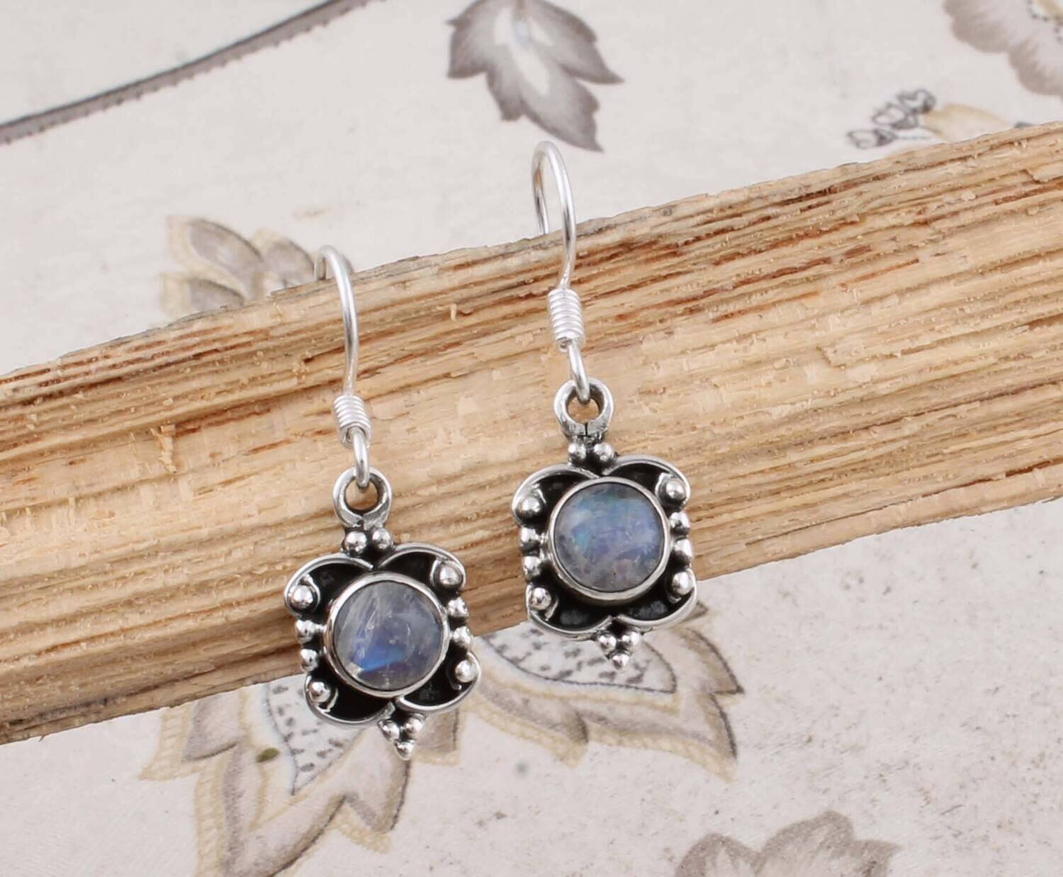 Rainbow Moonstone Top Quality Gemstone Handcrafted Earring Cabochon Stone Boho Earring 925-Antique Silver Earring Etsy Cyber Valentine's Day
