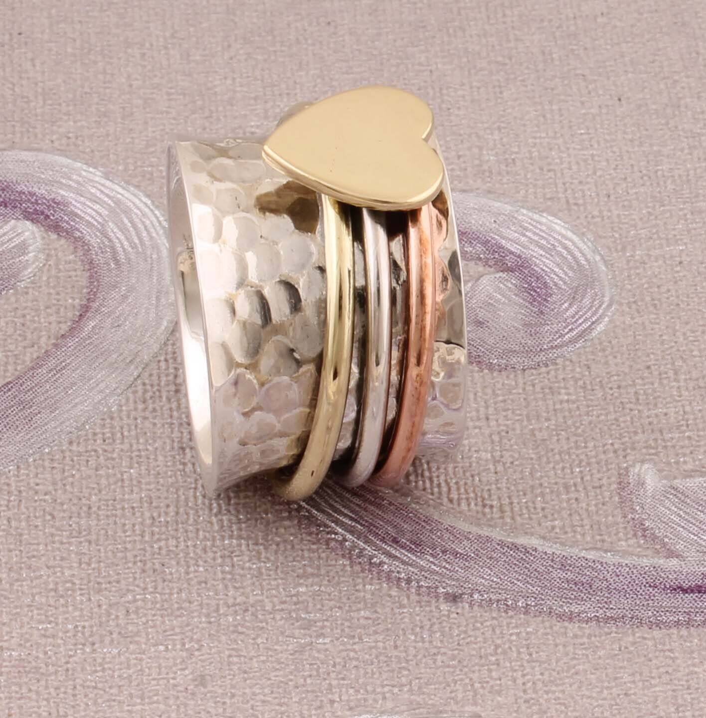 Heart 925-Sterling Silver Ring,Spinner  Heart Cyber2022 ValentienBirthstone