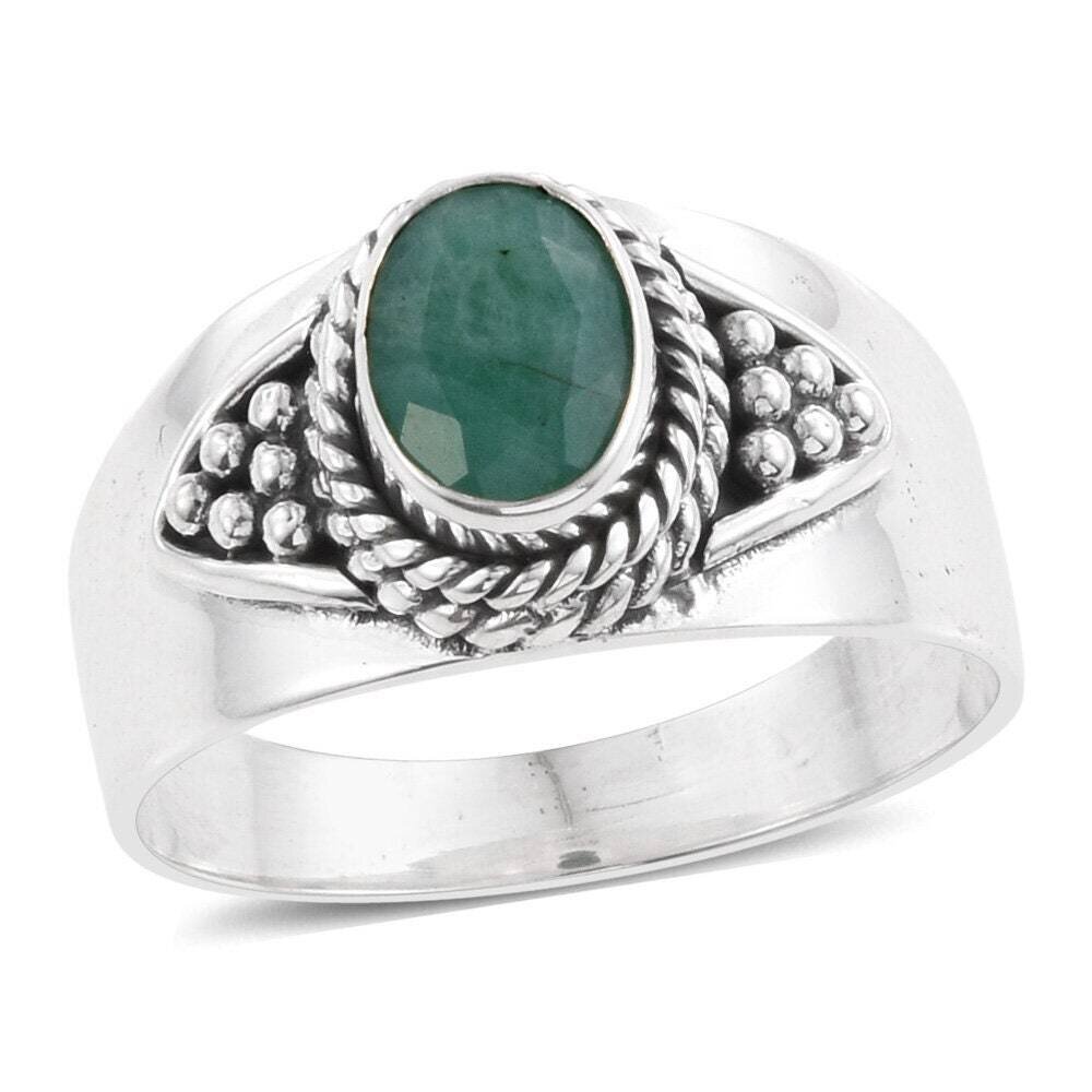 Simple Ring Solid 925-Sterling Silver Ring With Natural Green Jade Gemstone Ring Cut &amp; Transparency Stone Boho Ring Middle Finger Ring
