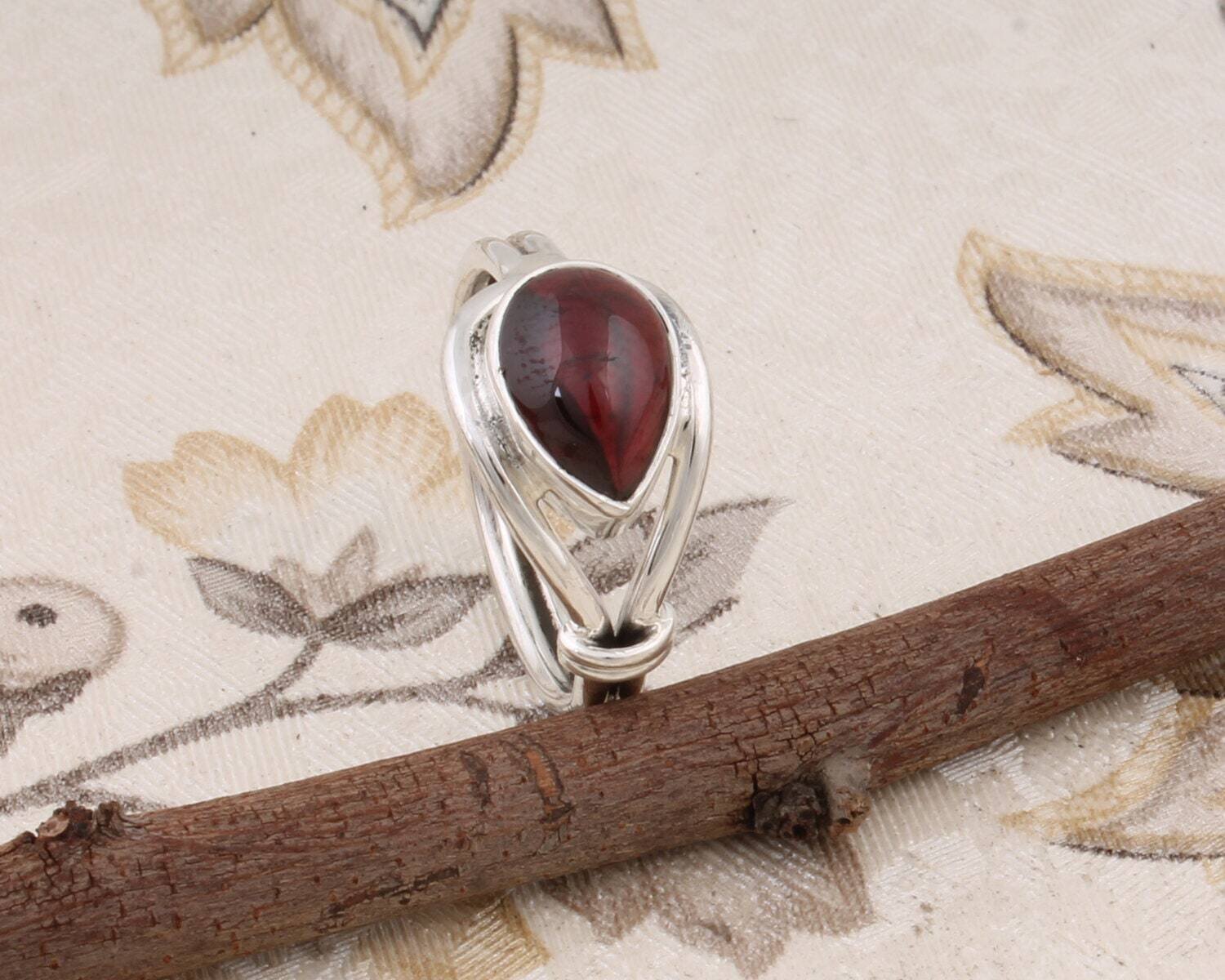 925-Sterling Solid Silver Ring With Natural Red Garnet Gemstone Ring Handcrafted,Charm Boho Ring Gift For You Ring Finger Ring L#-282912-R