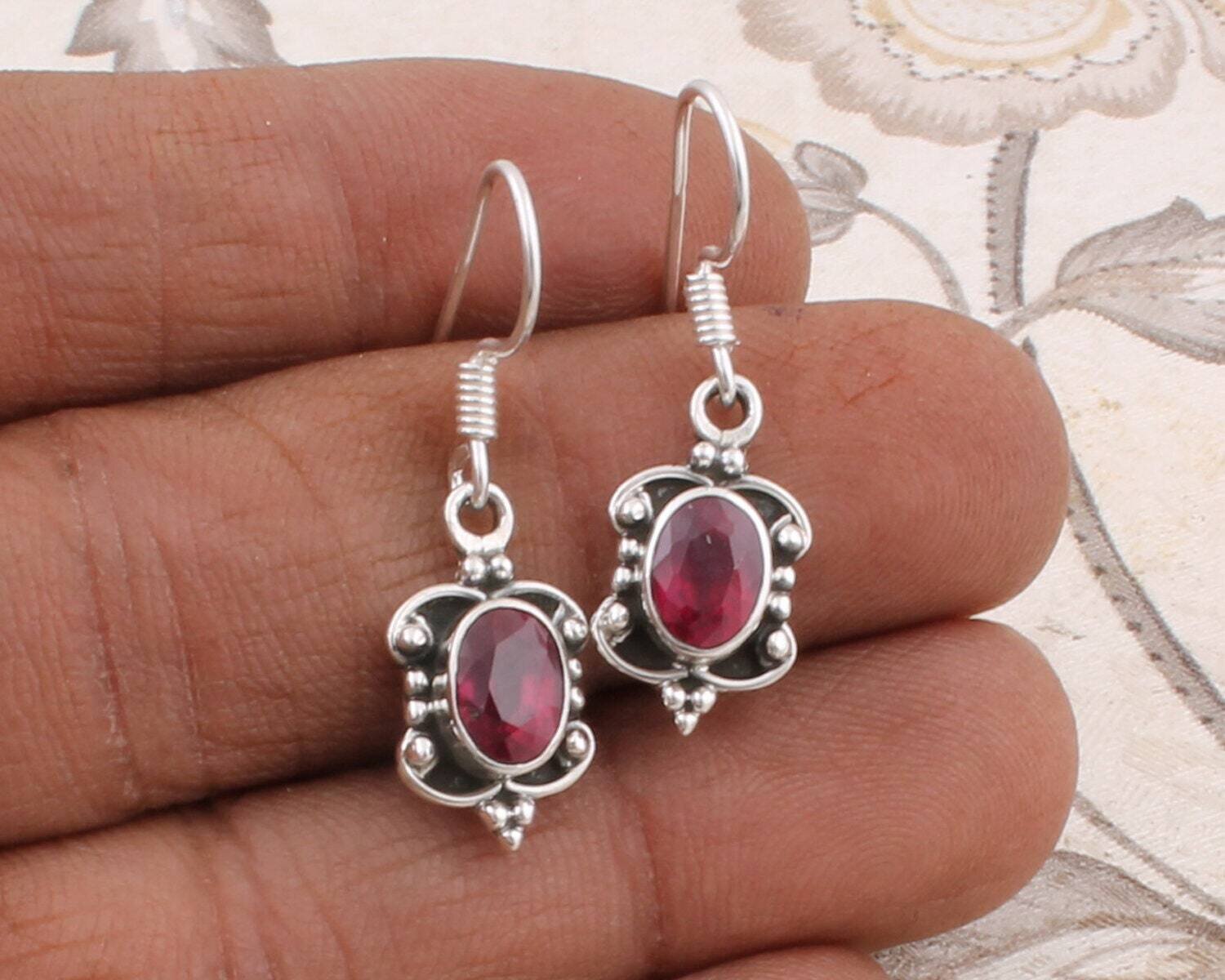 Garnet Solid Sterling Silver Christmas Gift Quality Gemstone Earring Cabochon Stone Boho Earring 925-Sterling Solid Silver Cyber2021