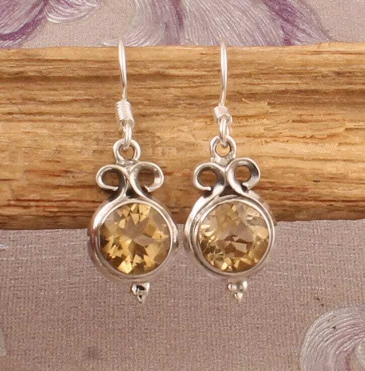 Natural Citrine, Moonstone &amp; Turquoise Round Gemstone 925 Sterling Silver Earrings For Wedding Handmade Solid Silver Earrings For Bridesmaid