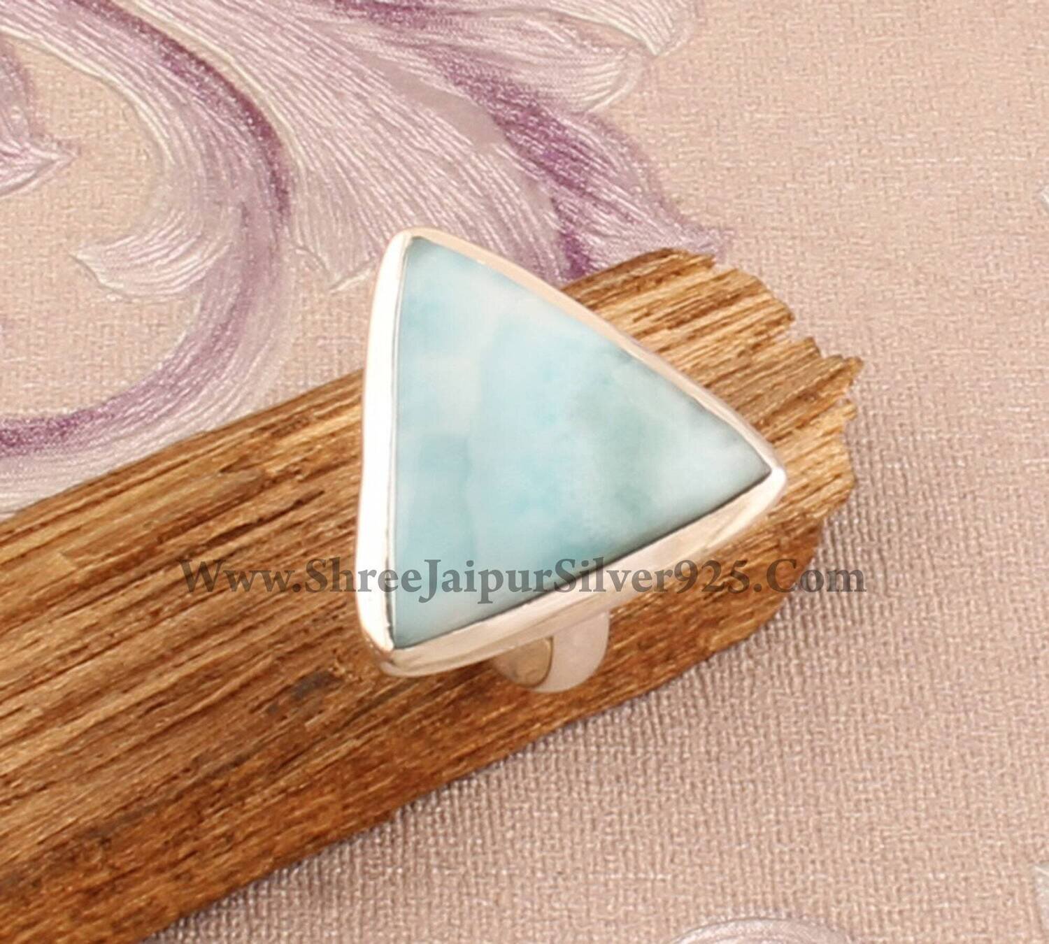 Natural Larimar 925 Sterling Silver Triangle Gemstone Ring For Women, Larimar Solid Silver Ring For Her Handmade Gemstone Ring For Gift Idea