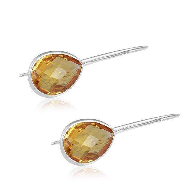 Faceted Natural Citrine Pear Silver Earrings, Solid 925 Sterling Silver Citrine Earrings, Handmade Pear Gemstone Earring, Party Wear Earring