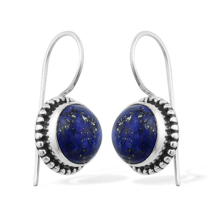 Natural Lapis Gemstone  Earring Cabochon Opaque Stone Boho Earring 925-Antique Solid Silver  Earring ,Simple Earring,Gift For You ! 284268