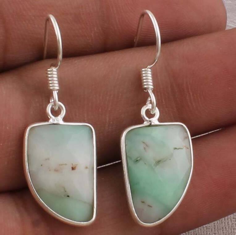 Top Quality Amazonite Cabochon Opaque Stone Earring 925-Sterling Silver Earring,Antique Silver Earring,Wedding Earring Gift  Earring
