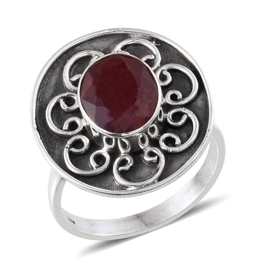 Red Garnet Gemstone Handcrafted Ring Oval Cut Stone Boho Ring 925-Antique Silver Ring Sterling Solid Silver Ring Middle Finger Ring (283726)