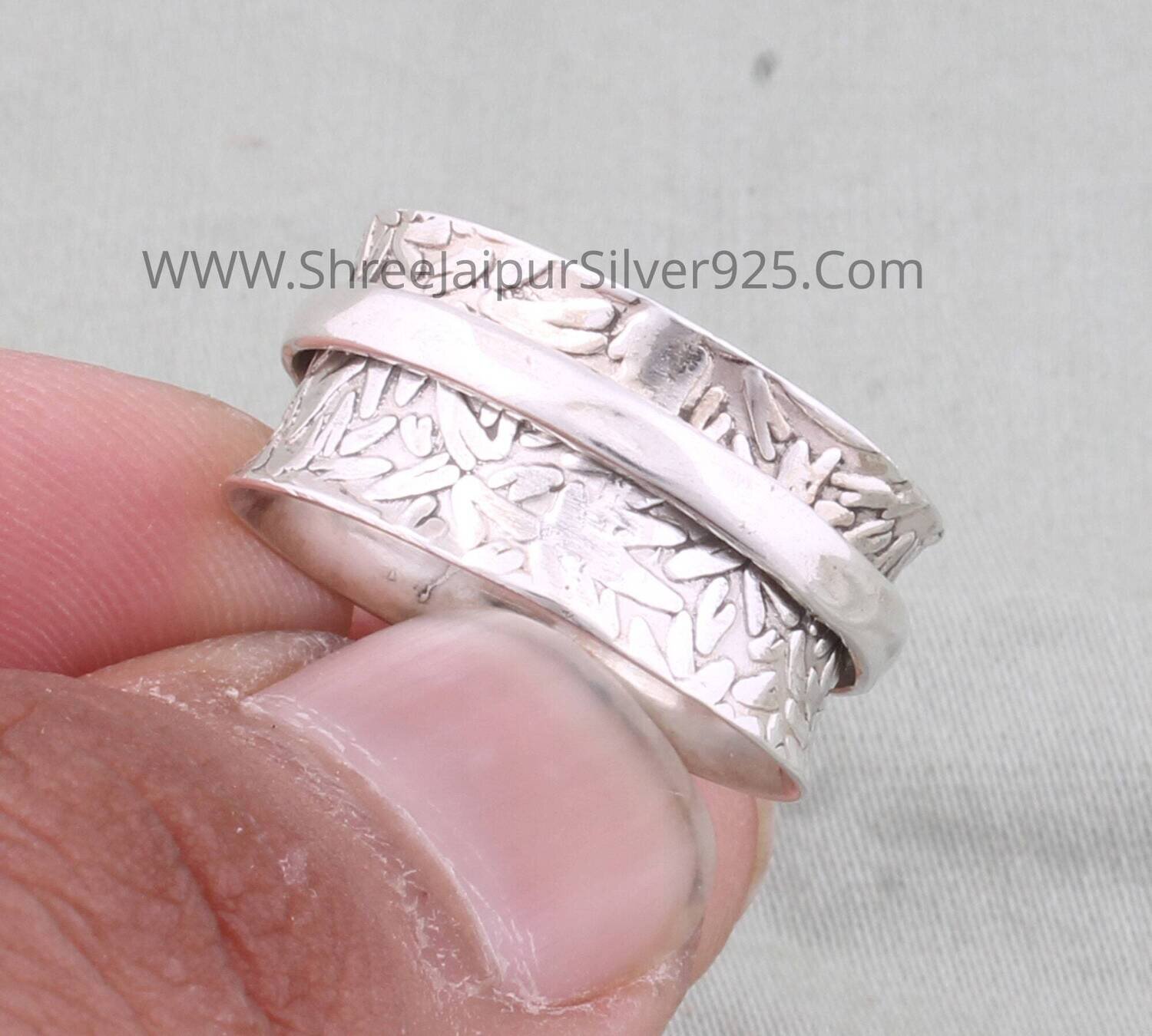 Textured 925 Sterling Silver Designer Carved Spinner Ring, Handmade Silver Meditation Ring, Boho Worry Ring, Anxiety Ring, Fidget Ring Gift