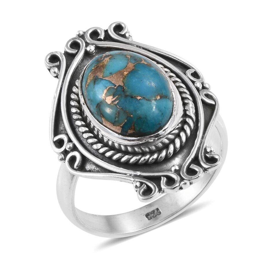 Christmas Gift ! Solid 925- Sterling Silver Ring Composite Turquoise Gemstone Ring Handcrafted Charm With Boho Ring (Middle Finger Ring)