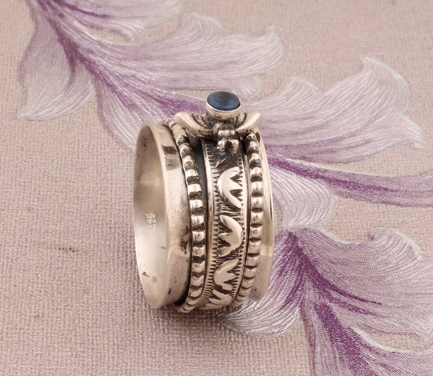 Aquamarine Top Quality Gemstone Ring 925-Antique Silver Ring,Silver Spinner Ring,Small Stone Ring Thumb Ring Spinner Ring Gift For Her