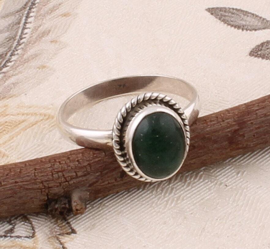Boho Ring Gift For You ! Solid 925 Silver Sterling Ring With Natural Green Jade Top Quality Gemstone Ring Index Finger Ring L#-283313-R