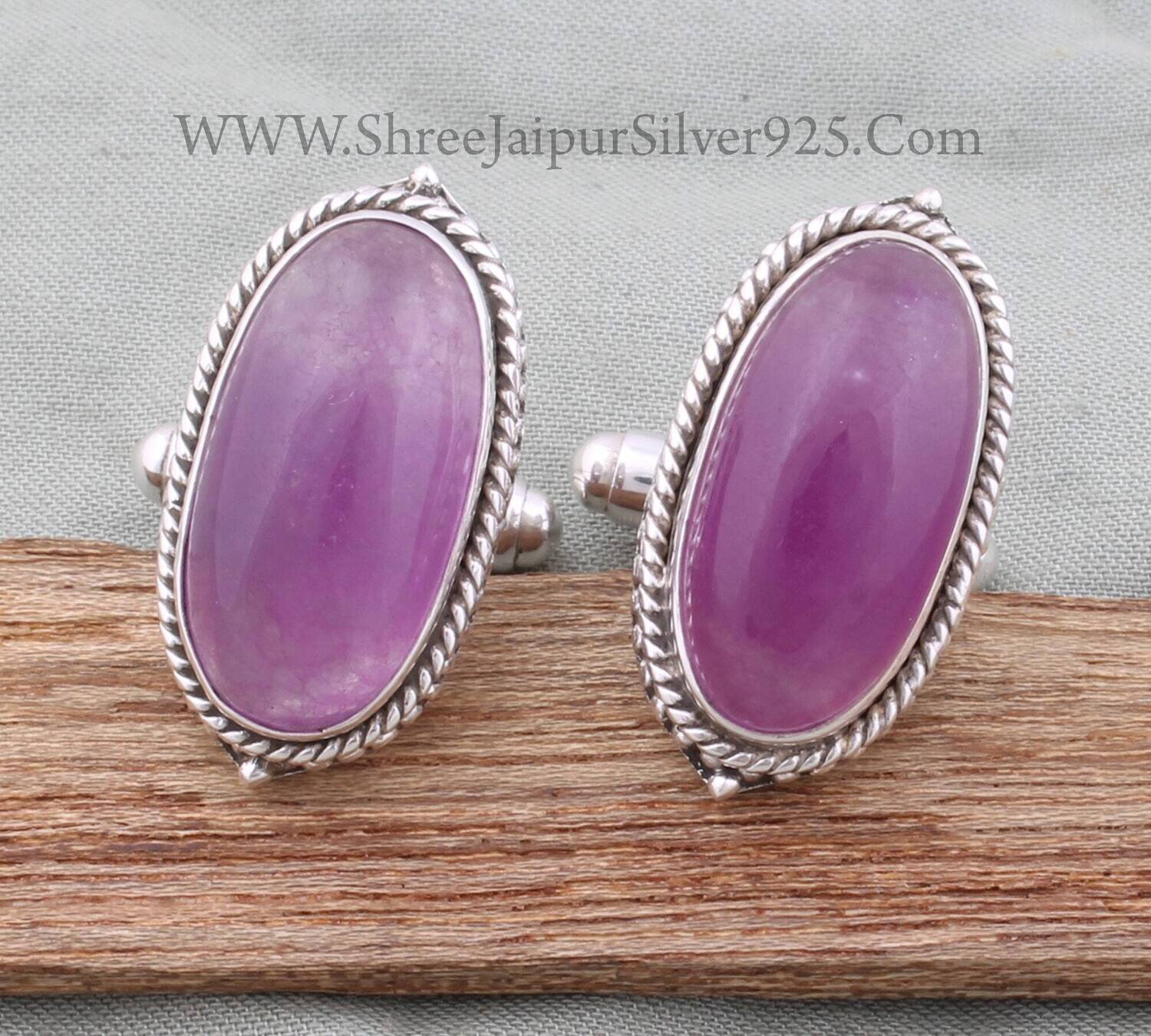 Men's Jewelry Purple Jade Silver Cufflink, 925 Sterling Silver Cuff link, Jade Oval Gemstone Cufflink, Handmade Jade Cufflink, Gift For Him