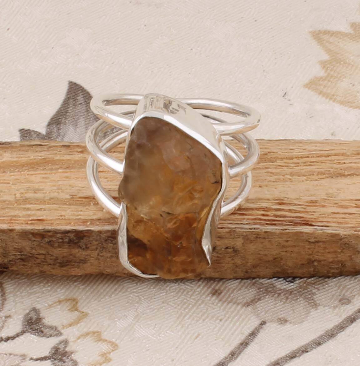 Natural Citrine Raw Gemstone Ring 925-Antique Silver Ring, Raw Ring Sterling Silver Ring,Wedding Ring,Middle Finger Ring Gift Item Ring