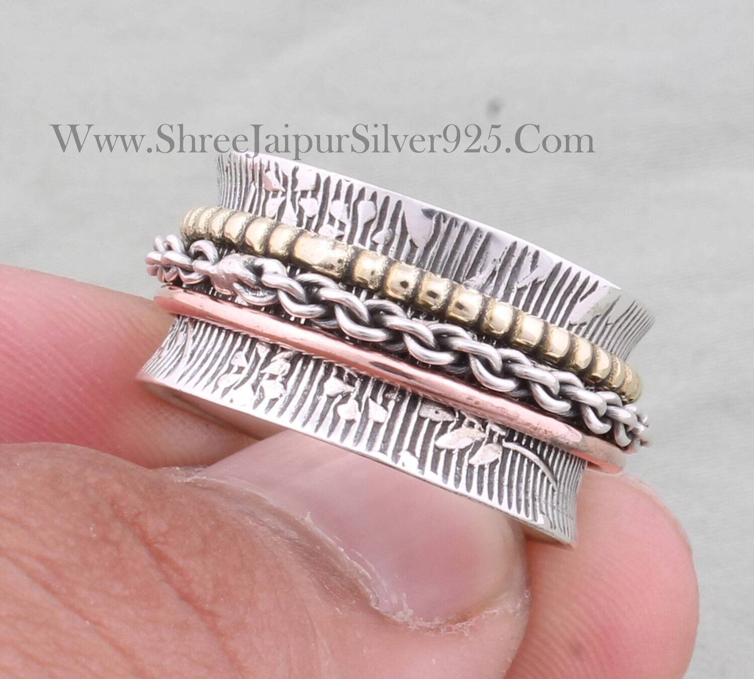 Oxidized Rope Celtic Silver Ring 925 Sterling Silver Spinner For Women Three Tone Meditation Ring For Her, Silver Anxiety Bridesmaid Ring