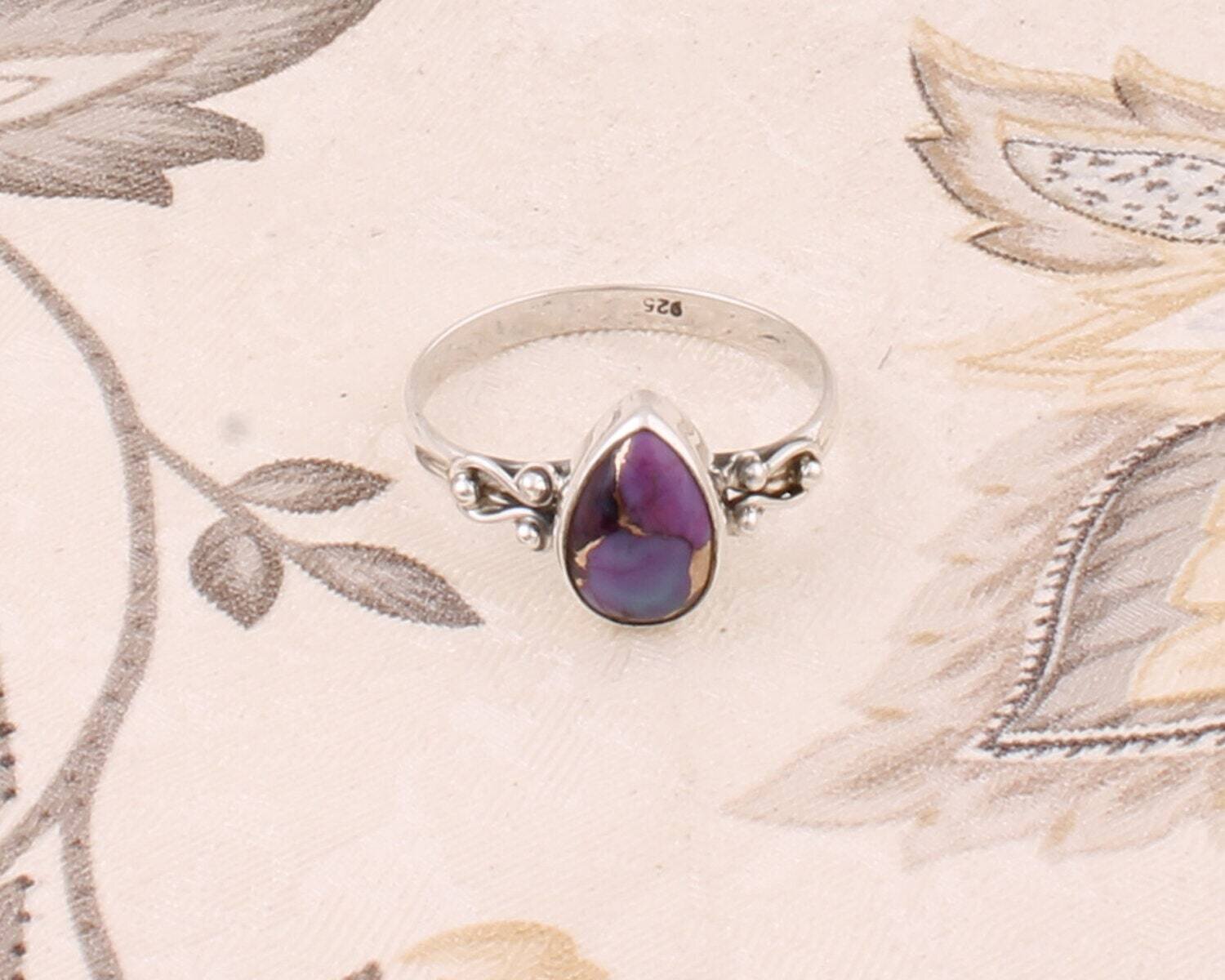 Handcrafted Ring With Composite Turquoise Gemstone Ring Cabochon &amp; Opaque Stone Boho Ring Girls Ring Finger Ring Gift For Her L#-283352-R