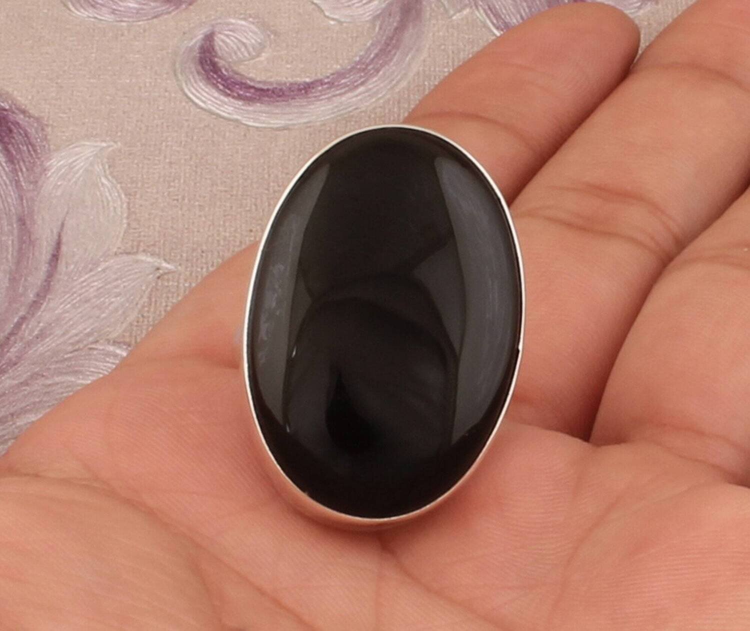 925 Sterling Silver Black Onyx Oval Gemstone Ring, Designer Handmade Gemstone Silver Ring Valentine's Day Jewelry Gift Idea, ECWID Cyber 2022