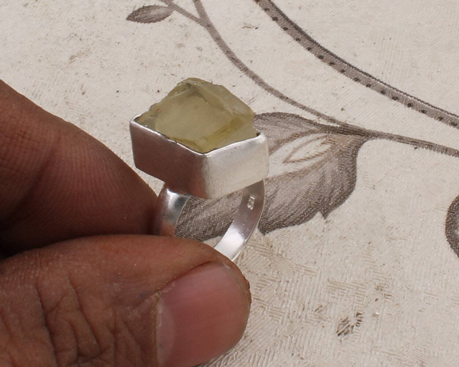 Natural Lemon raw Handmade 925 Sterling Silver Plated Ring Size - 6 US JewelryCyber2021Bestseller2021EtsyBirthstone