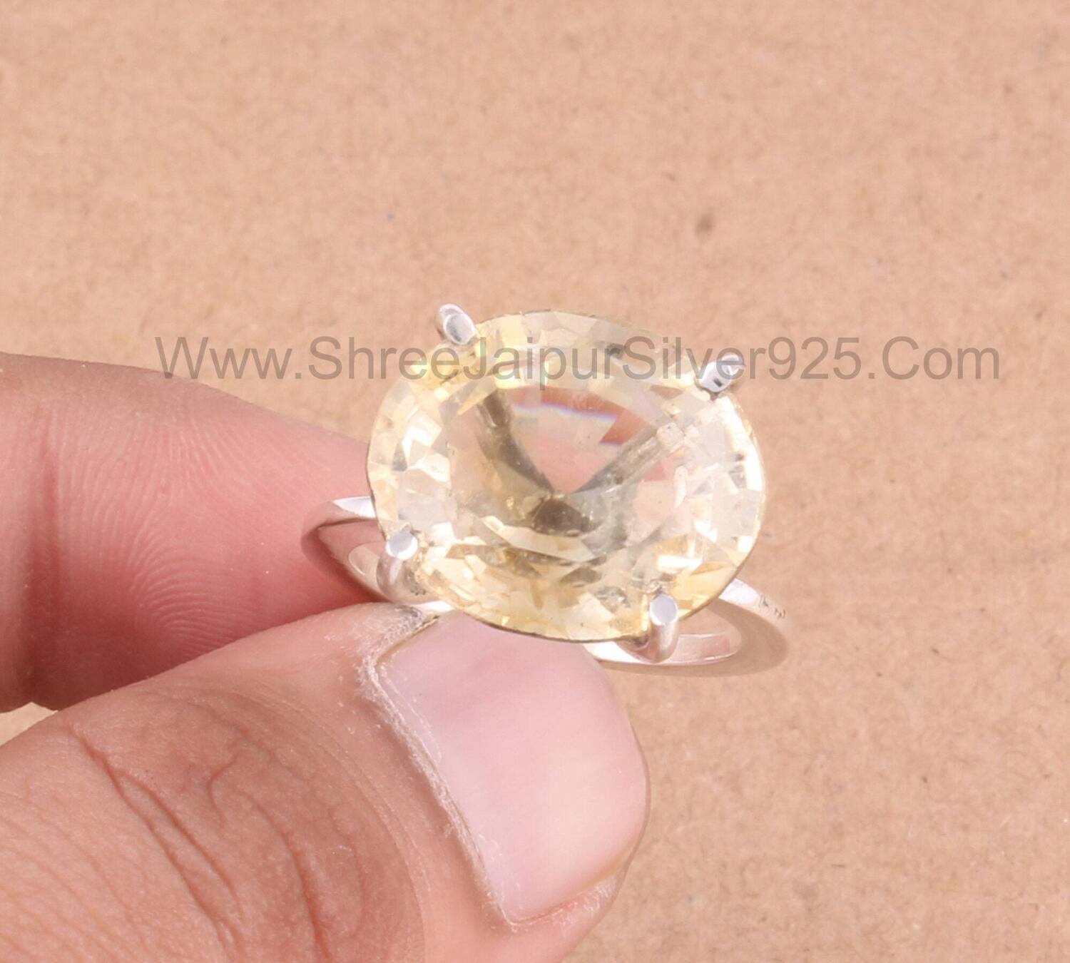 Natural Citrine Oval Concave Cut Prong Set Stone Solid 925 Sterling Silver Ring For Women, Handmade Ring For Wedding Anniversary Gift Idea