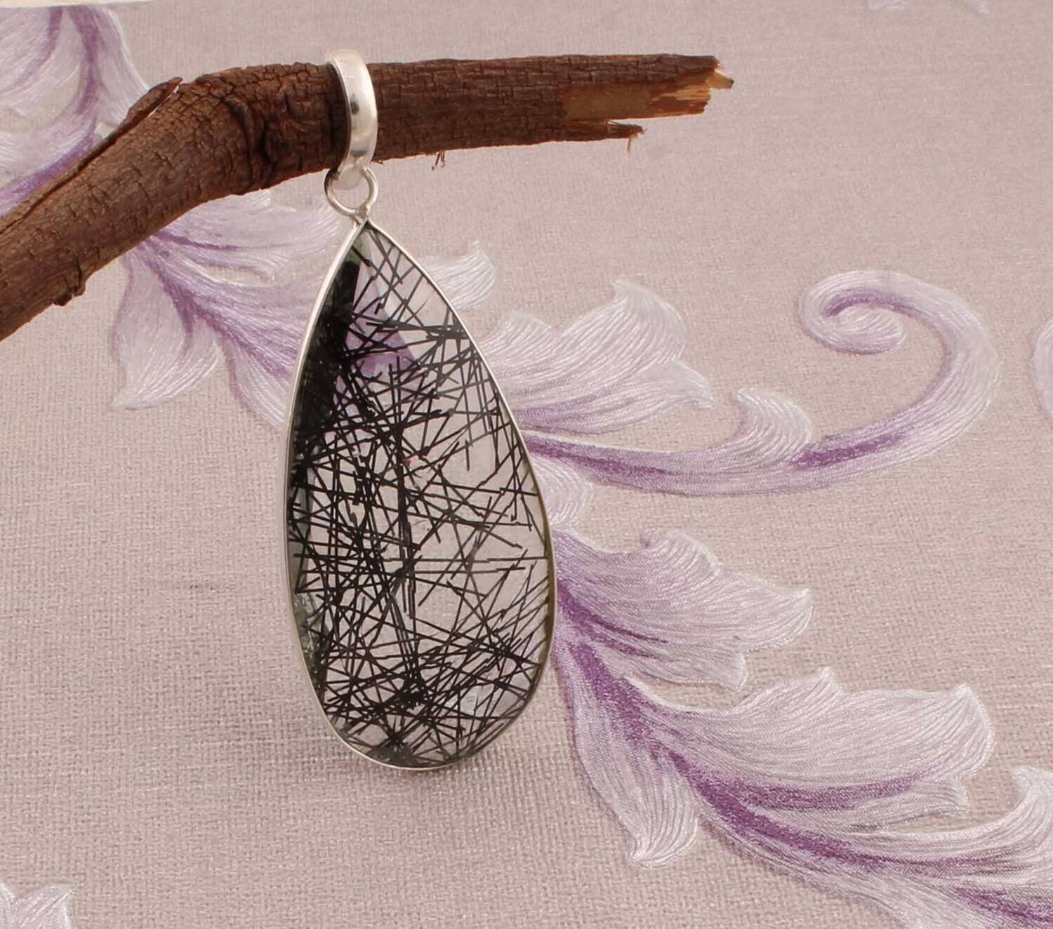 Top Quality Natural Black Rutile Gemstone Pendant 925-Sterling Silver Pendant,Antique Silver Pendant,Simple Pendant Gift Item Pendant