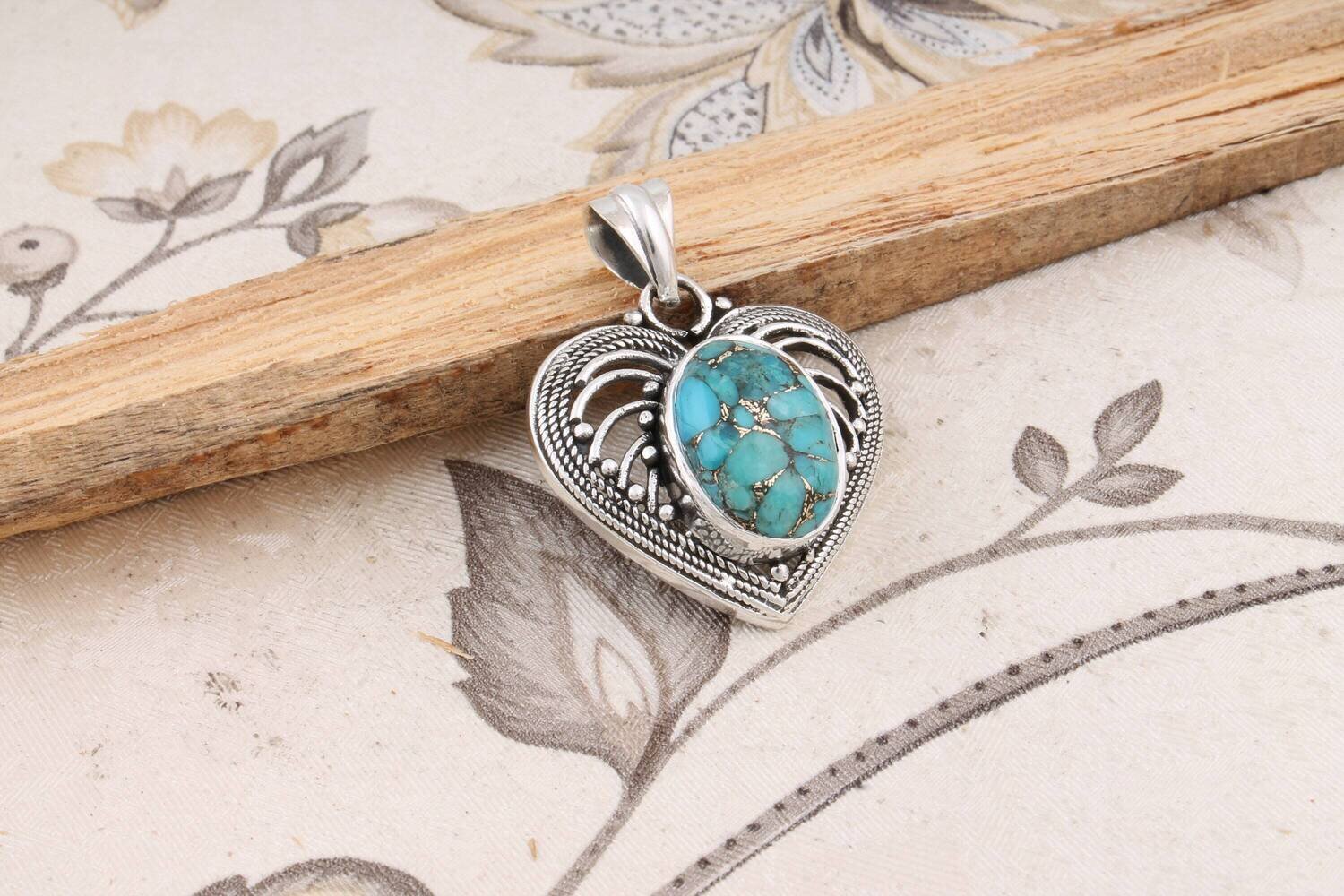 Heart Shape Pendant With Turquoise Gemstone Pendant 925-Sterling Solid Silver Pendant,Lovely Gift Item Pendant BohoBestseller2021Etsy