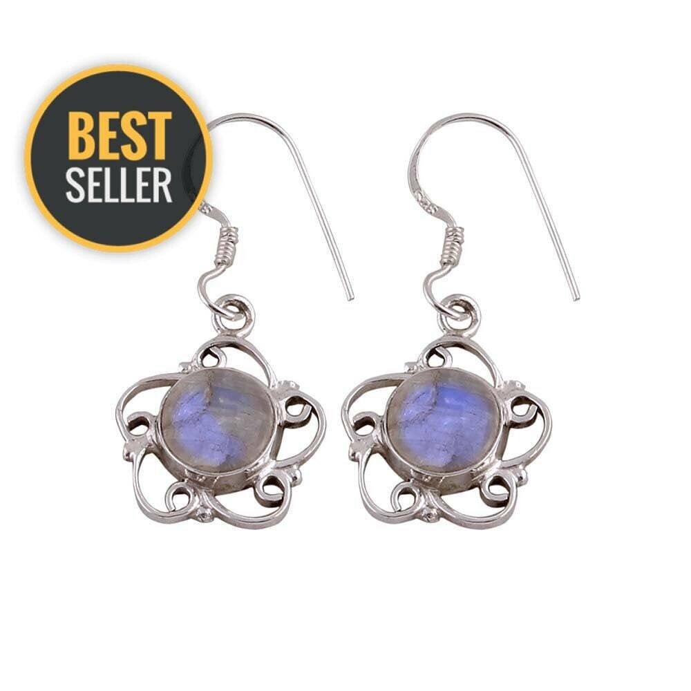 Natural Rainbow Moonstone Silver Earrings, 925 Sterling Silver Earrings, Flower Design Earrings, Women Wedding Jewelry, Valentine's Day Gift
