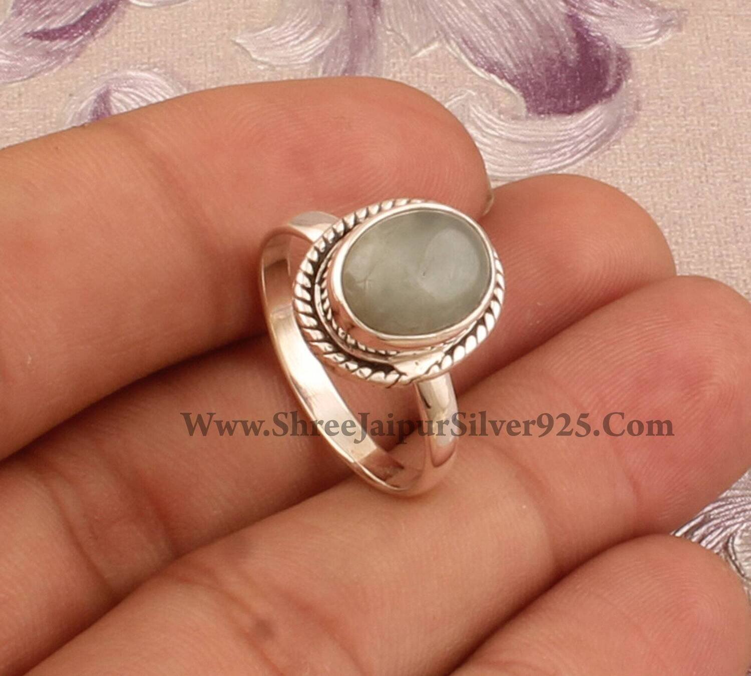 Natural Prehnite Solid 925 Sterling Silver Ring For Women, Handmade Oval Stone Ring For Her Wedding Jewelry Prehnite Gemstone Ring Gift Idea