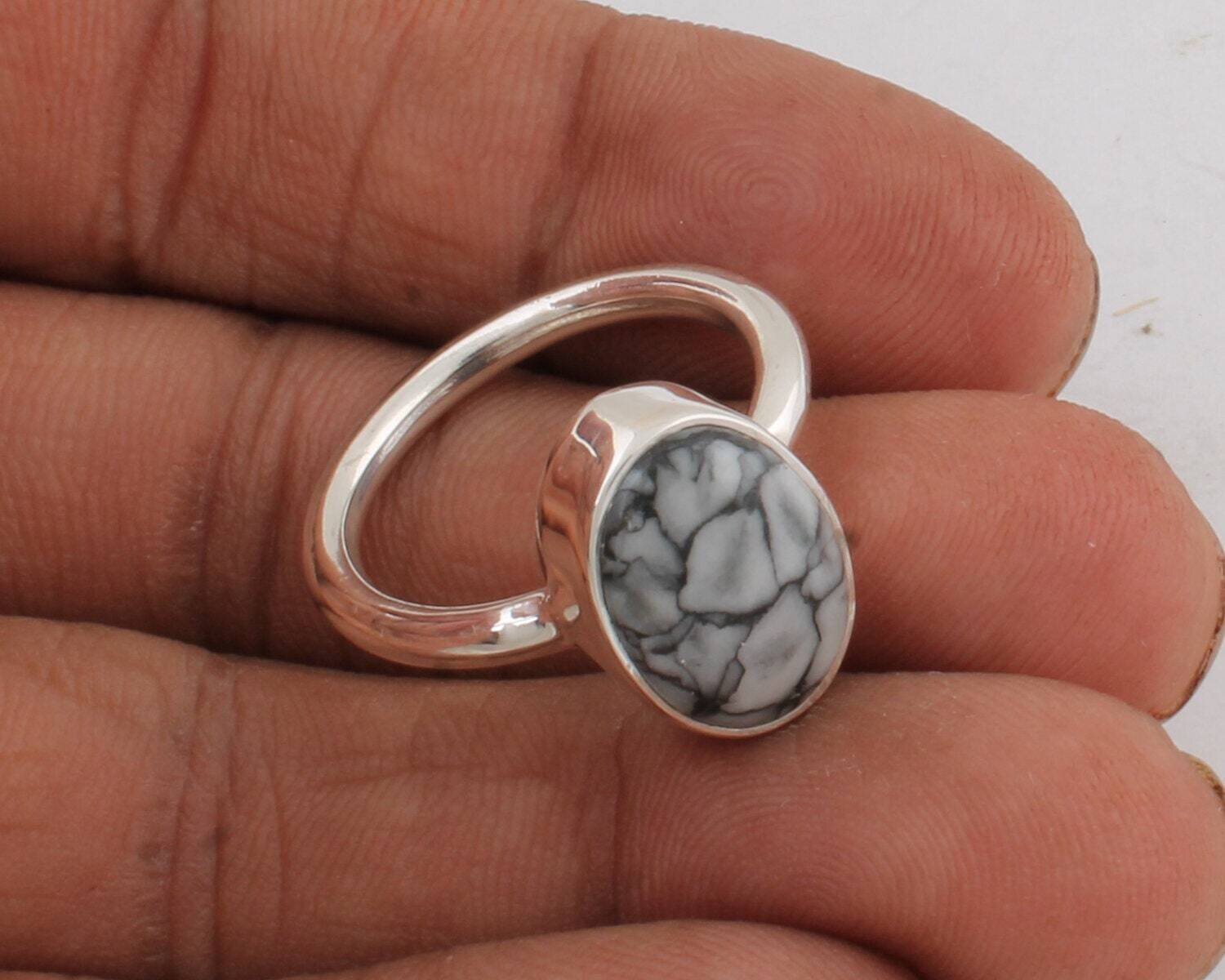 Simple Ring 925-Silver Sterling Ring Natural Dendrite Agate Gemstone Ring Silver,Solid Ring Handmade Ring Oval Shape Ring L#-282520-R
