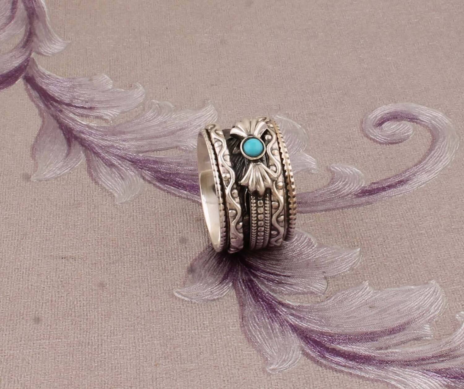 Sleeping Beauty Turquoise Top Quality Gemstone Ring 925-Antique Silver Ring,Silver Spinner Ring,Small Stone Ring Thumb RingCyber2021