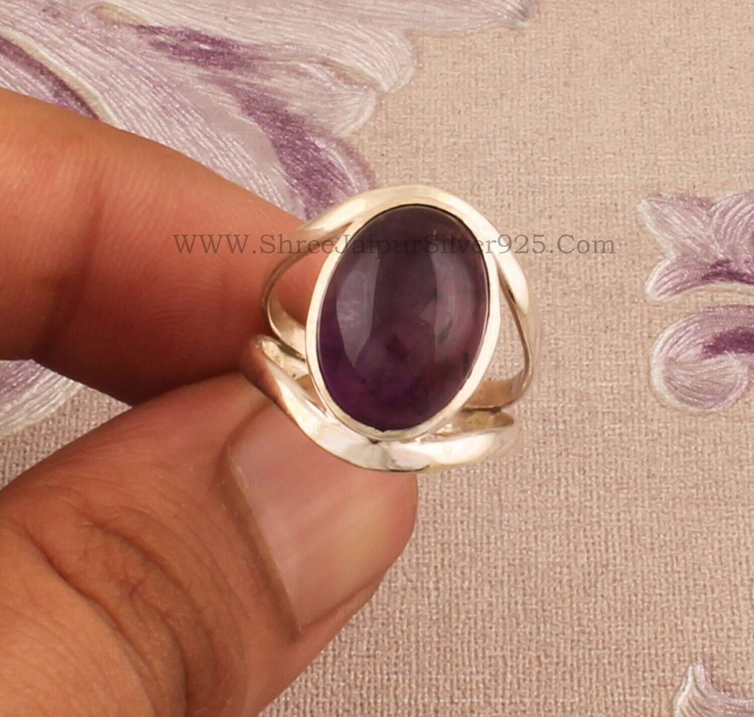 Natural Purple Amethyst Solid 925 Sterling Silver Ring For Women, Handmade Double Band Oval Stone Ring For Wedding Anniversary Gift For Her