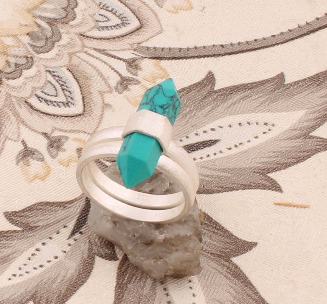 Amazing Tibati Turquoise pencil Gemstone Ring,Antique Silver Ring,Middle Finger Ring,Fashion Item Jewelry,Sterling Silver Ring One Of Kind